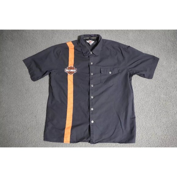Harley-Davidson Button Up Shirt Men L Black Motorcycles Mechanic Logo Embroidery - Picture 1 of 9
